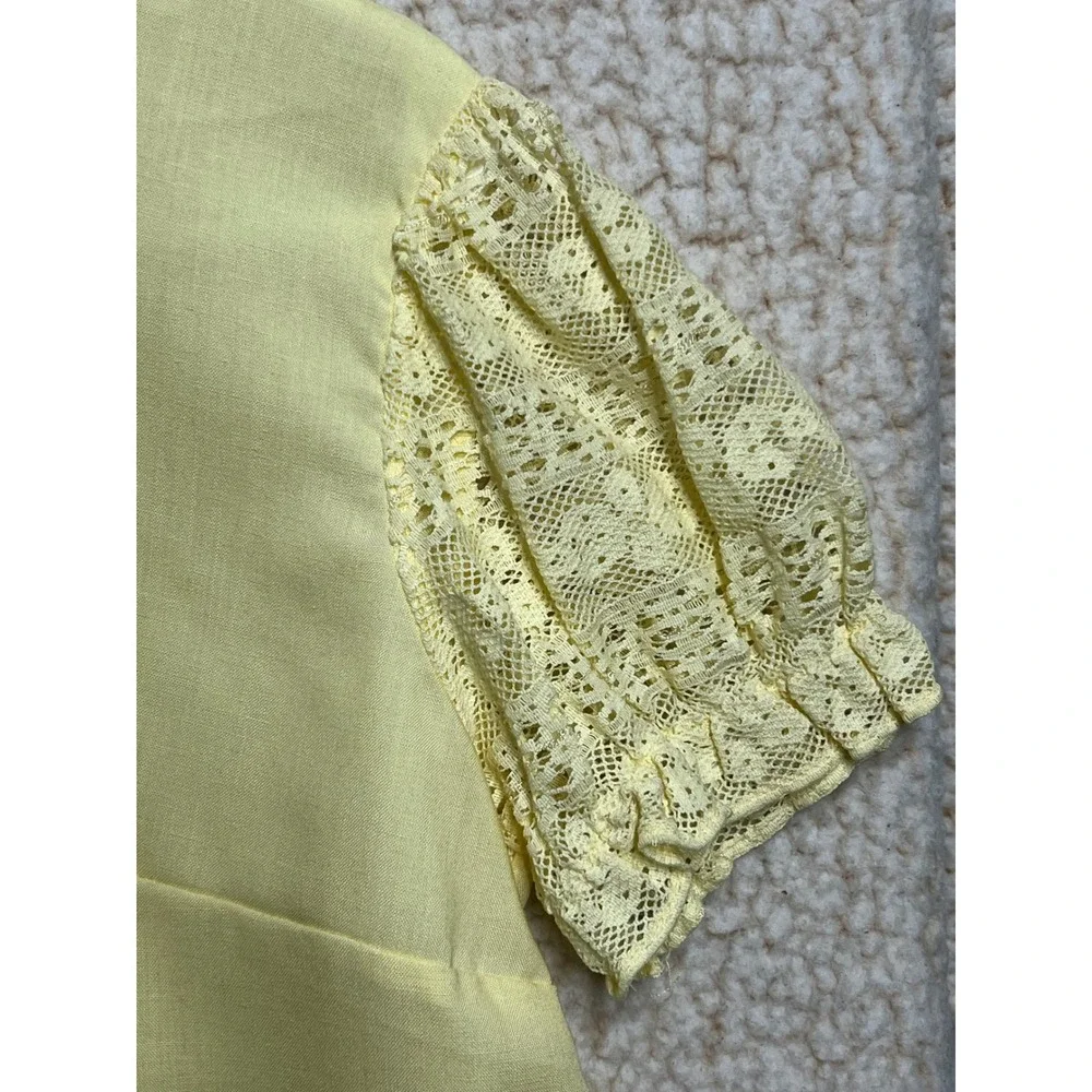 Vintage Ship n Shore 1960s Butter Yellow Lace Puff Sleeve Blouse Top - Picture 6 of 7